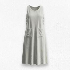 1990s Vintage Beige Midi Side Button Sleeveless Minimalist Jumper Dress Size XL